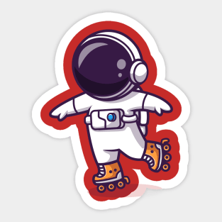 Astronaut Playing Roller Skates Cartoon Sticker